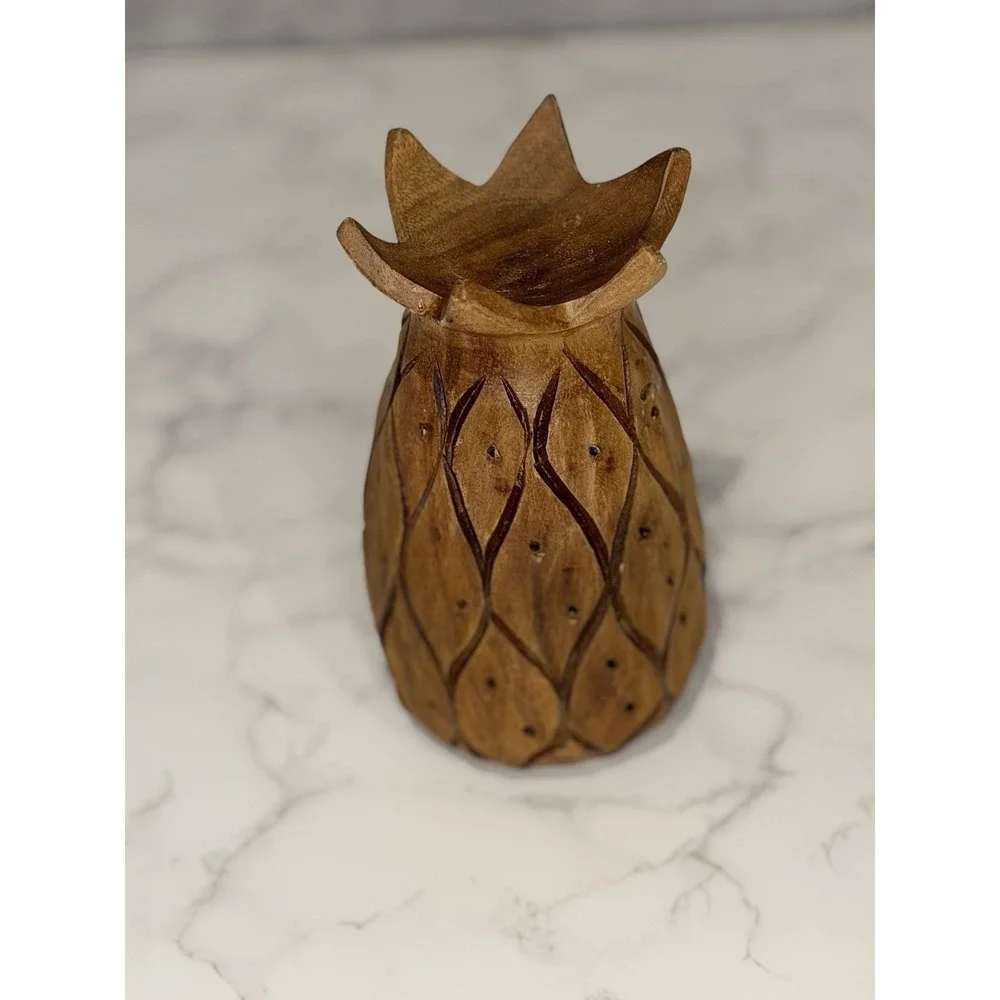 Vintage Hand Carved Wood Pillar Candle Holder Made in Philippines 8